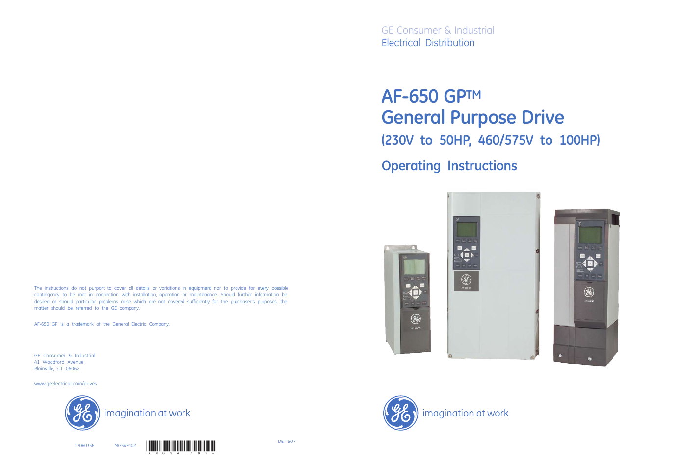 GE Industrial Solutions AF-650 GP General Purpose Drive (230V to 50HP, 460_575V to 100HP) User Manual | 94 pages