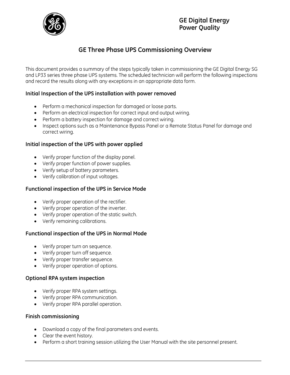 GE Industrial Solutions GE Three Phase UPS User Manual | 1 page