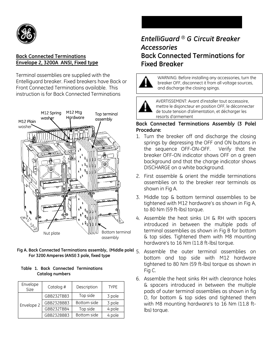 GE Industrial Solutions EntelliGuard G Back Connected Terminations for Envelope 2, 3200A ANSI, Fixed type User Manual | 5 pages