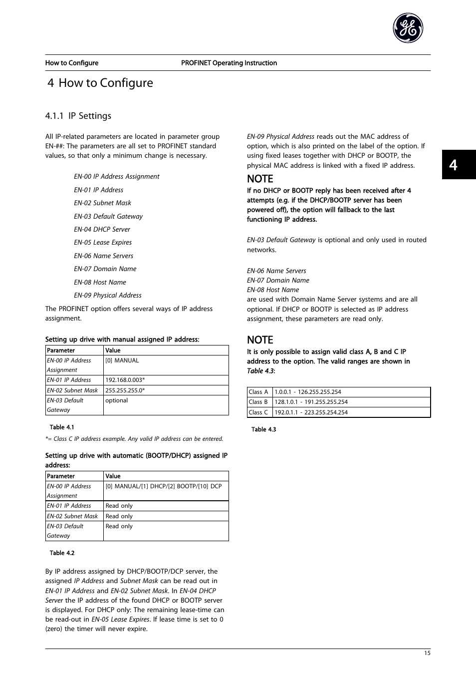 4 how to configure, 1 ip settings | GE Industrial Solutions AF-650 GP PROFINET User Manual | Page 16 / 69