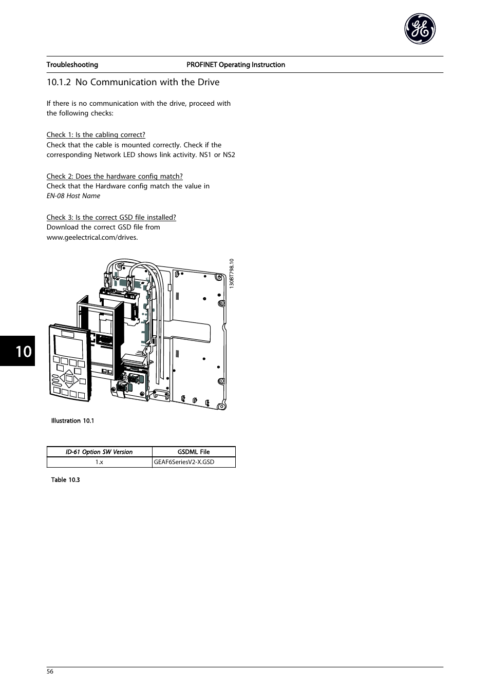 2 no communication with the drive | GE Industrial Solutions AF-650 GP PROFINET User Manual | Page 57 / 69
