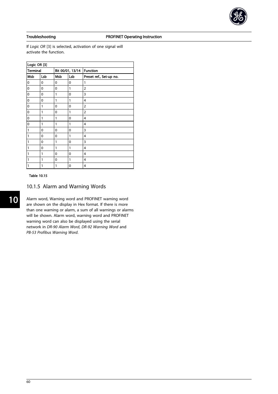 5 alarm and warning words | GE Industrial Solutions AF-650 GP PROFINET User Manual | Page 61 / 69