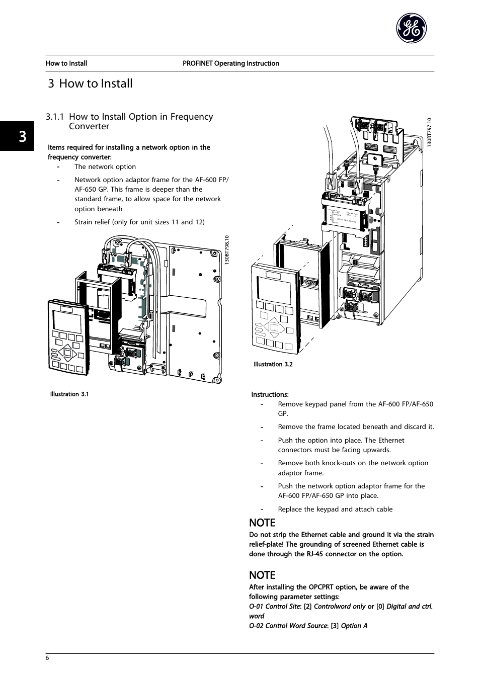 3 how to install, 1 how to install option in frequency converter | GE Industrial Solutions AF-650 GP PROFINET User Manual | Page 7 / 69