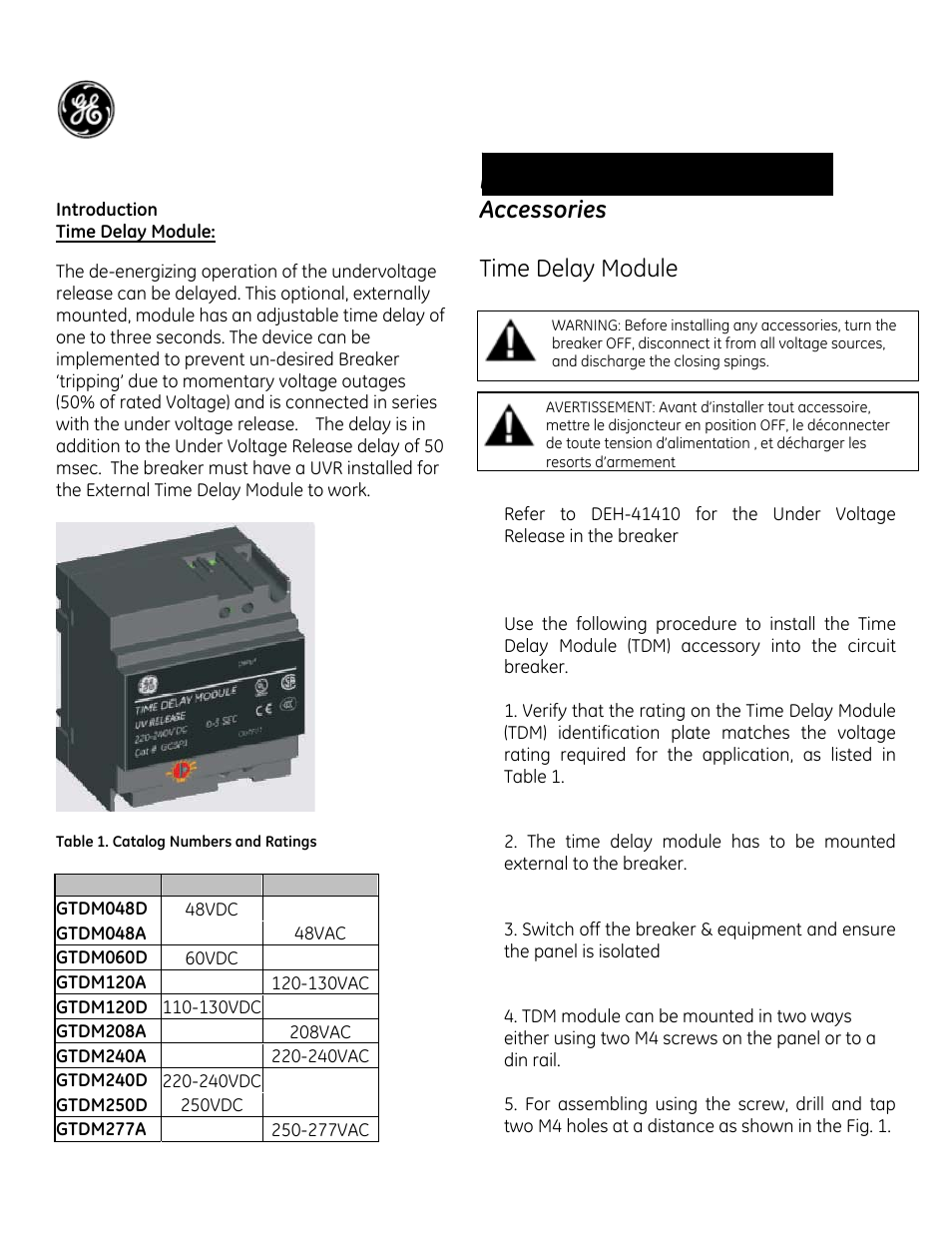 GE Industrial Solutions Time Delay Module User Manual | 2 pages
