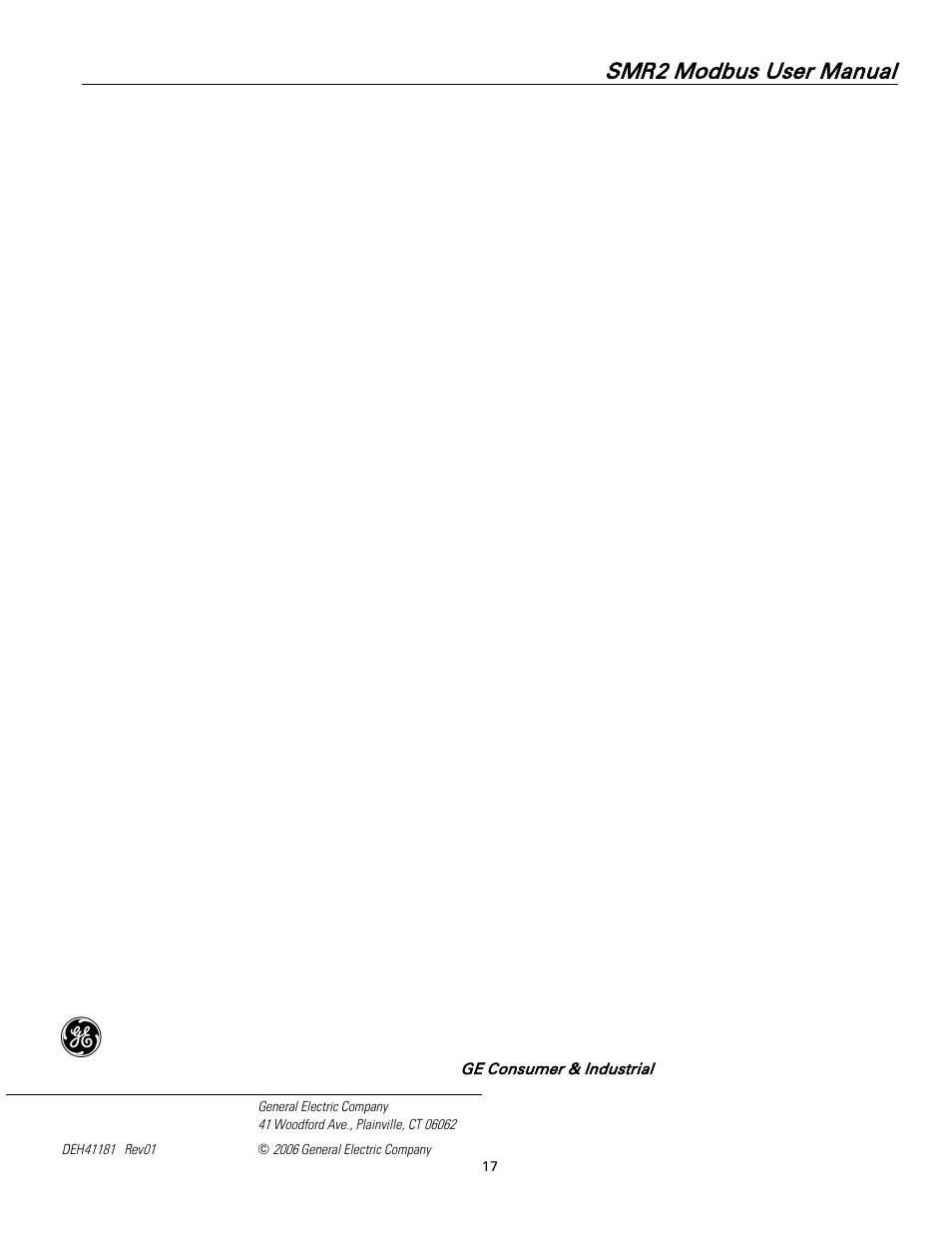 Smr2 modbus user manual | GE Industrial Solutions Record Plus FG600 SMR2 Modbus User Manual | Page 21 / 21