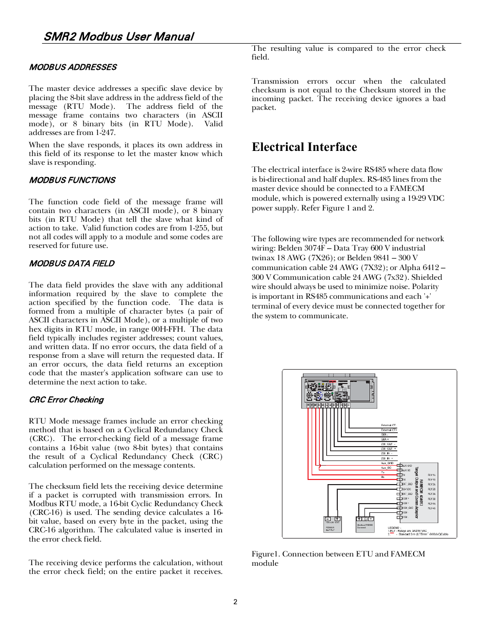 Electrical interface, Smr2 modbus user manual | GE Industrial Solutions Record Plus FG600 SMR2 Modbus User Manual | Page 5 / 21