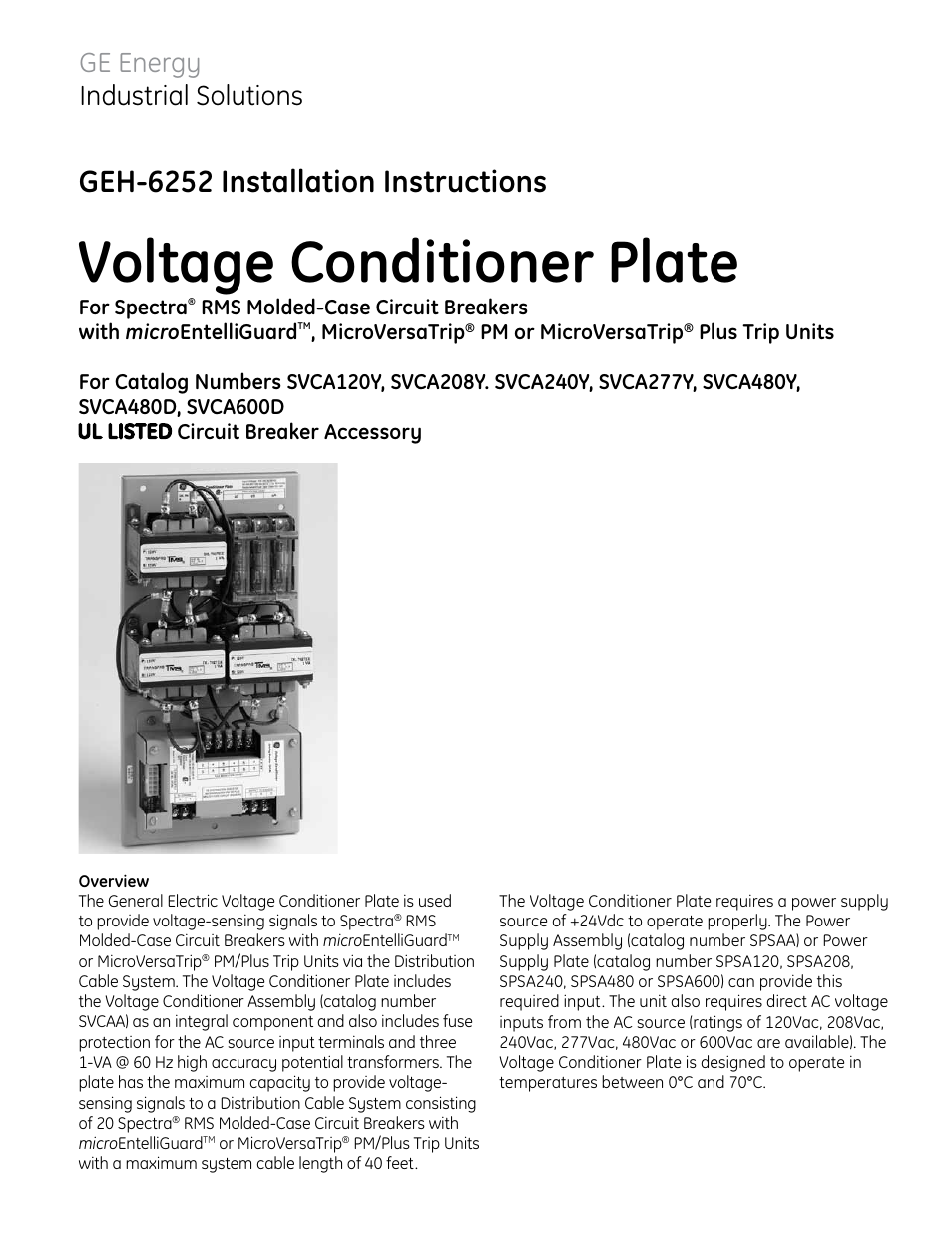 GE Industrial Solutions Voltage Conditioner Plate SVCA600D User Manual | 8 pages