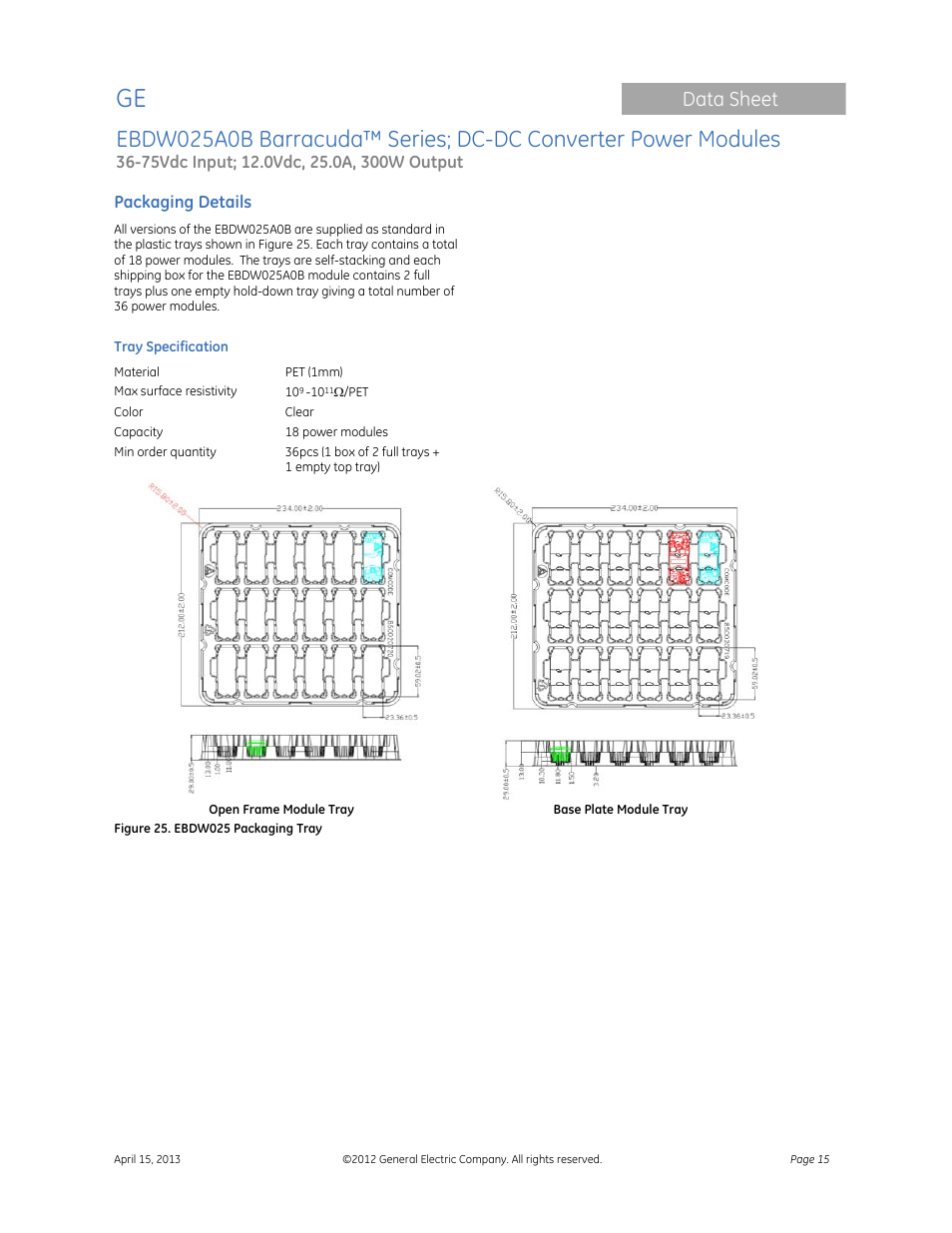 Data sheet | GE Industrial Solutions EBDW025A0B Barracuda Series User Manual | Page 15 / 32