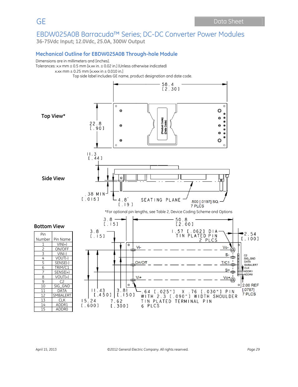 Data sheet | GE Industrial Solutions EBDW025A0B Barracuda Series User Manual | Page 29 / 32