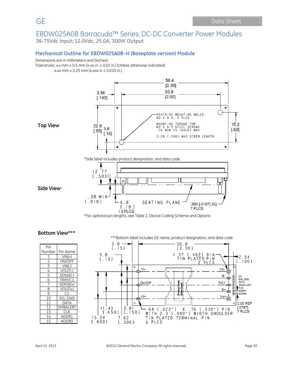 Data sheet | GE Industrial Solutions EBDW025A0B Barracuda Series User Manual | Page 30 / 32