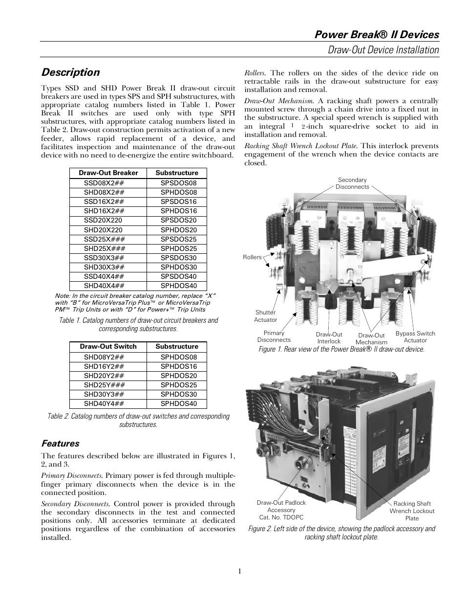 Description, Features | GE Industrial Solutions Power Break II Draw-out 800-4000 Amp Frames User Manual | Page 5 / 12