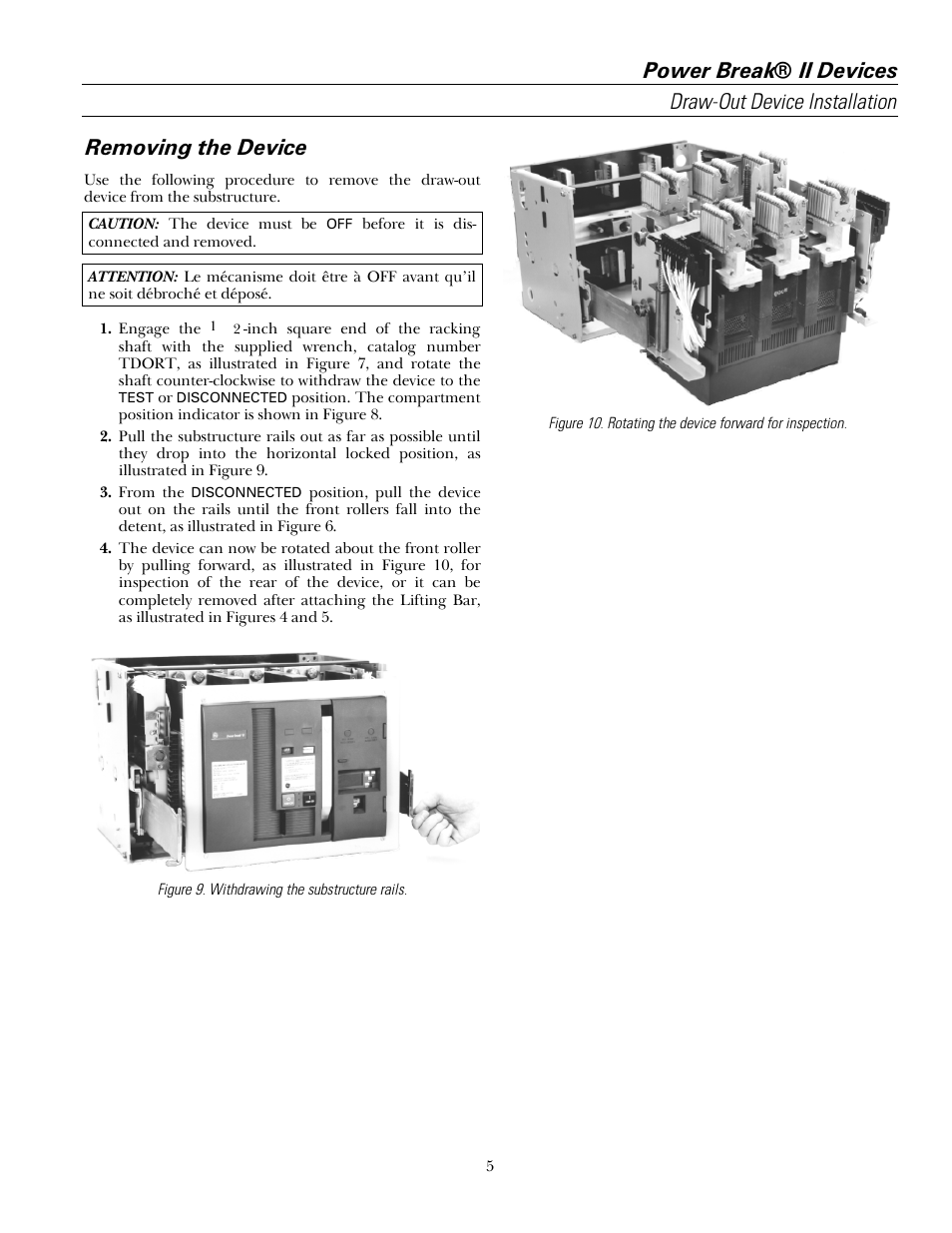 Removing the device | GE Industrial Solutions Power Break II Draw-out 800-4000 Amp Frames User Manual | Page 9 / 12