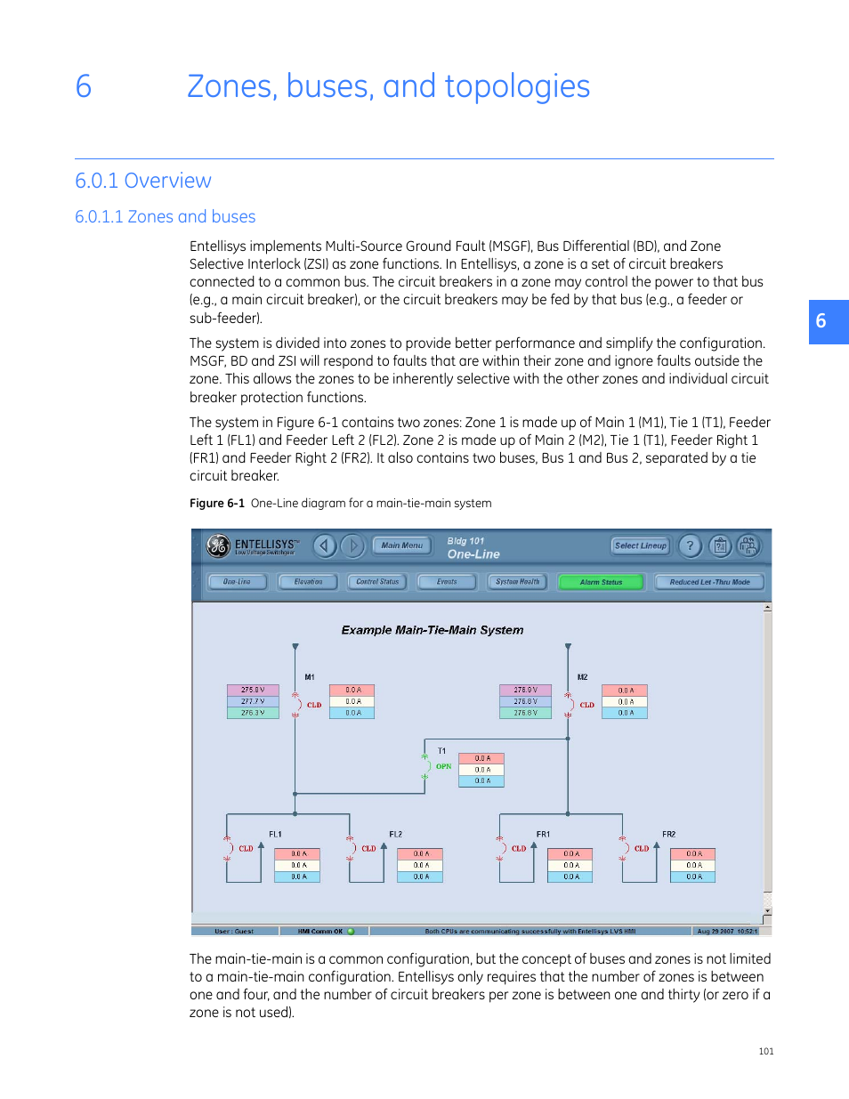 Zones, buses, and topologies, 1 overview, 1 zones and buses | 6 zones, buses, and topologies, 6zones, buses, and topologies | GE Industrial Solutions Entellisys 4.0 System User Manual User Manual | Page 101 / 274