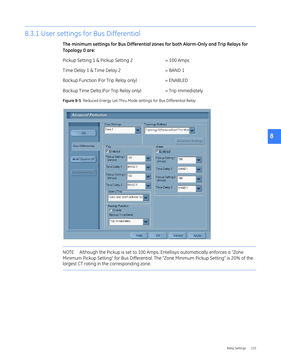 1 user settings for bus differential | GE Industrial Solutions Entellisys 4.0 System User Manual User Manual | Page 133 / 274