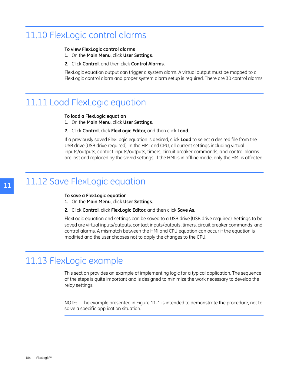10 flexlogic control alarms, 11 load flexlogic equation, 12 save flexlogic equation | 13 flexlogic example | GE Industrial Solutions Entellisys 4.0 System User Manual User Manual | Page 184 / 274