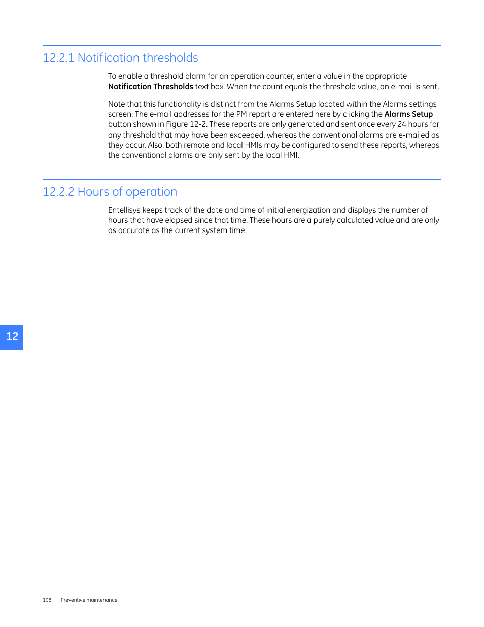 1 notification thresholds, 2 hours of operation | GE Industrial Solutions Entellisys 4.0 System User Manual User Manual | Page 198 / 274