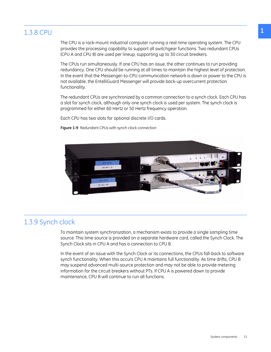 8 cpu, 9 synch clock, 8 cpu 1.3.9 synch clock | GE Industrial Solutions Entellisys 4.0 System User Manual User Manual | Page 21 / 274