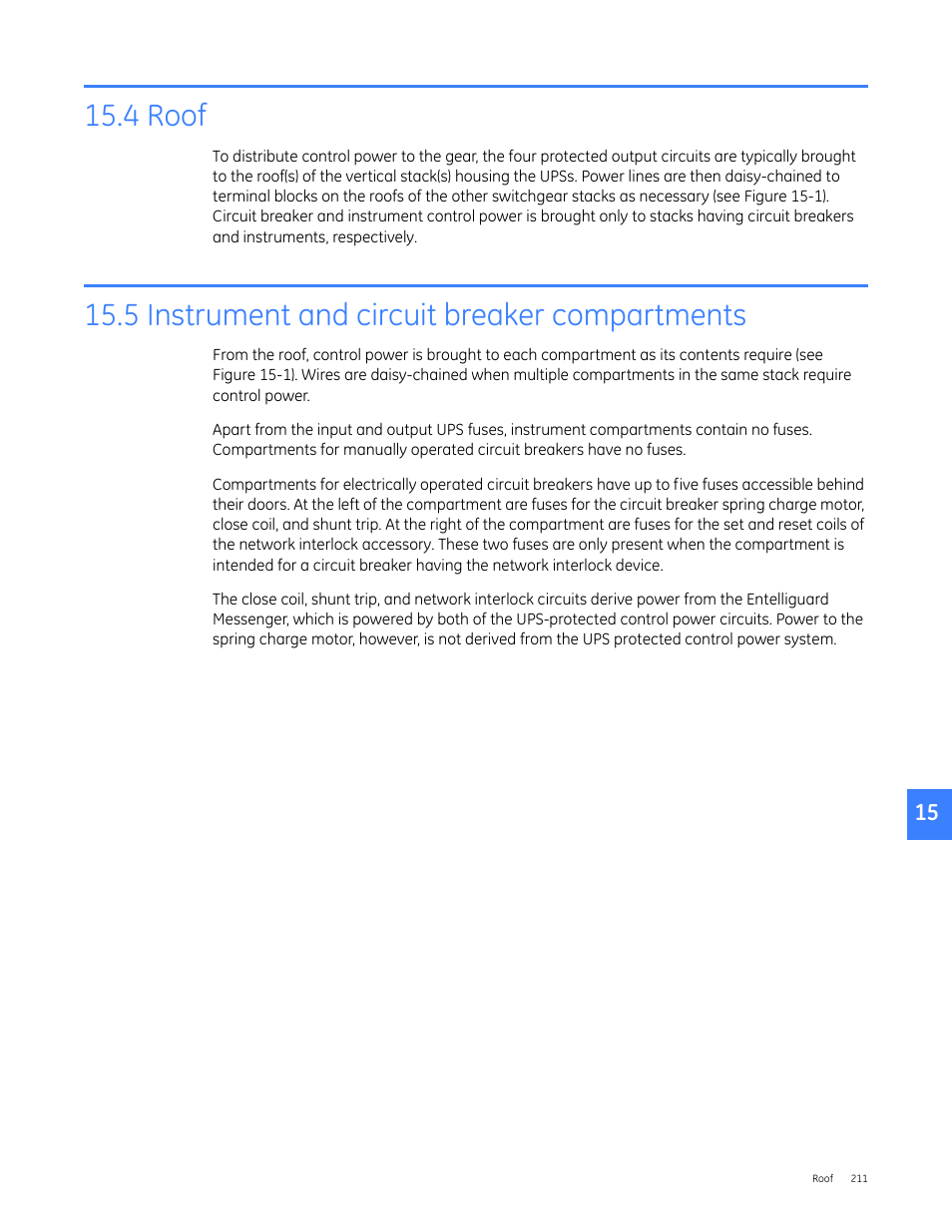 4 roof, 5 instrument and circuit breaker compartments | GE Industrial Solutions Entellisys 4.0 System User Manual User Manual | Page 211 / 274