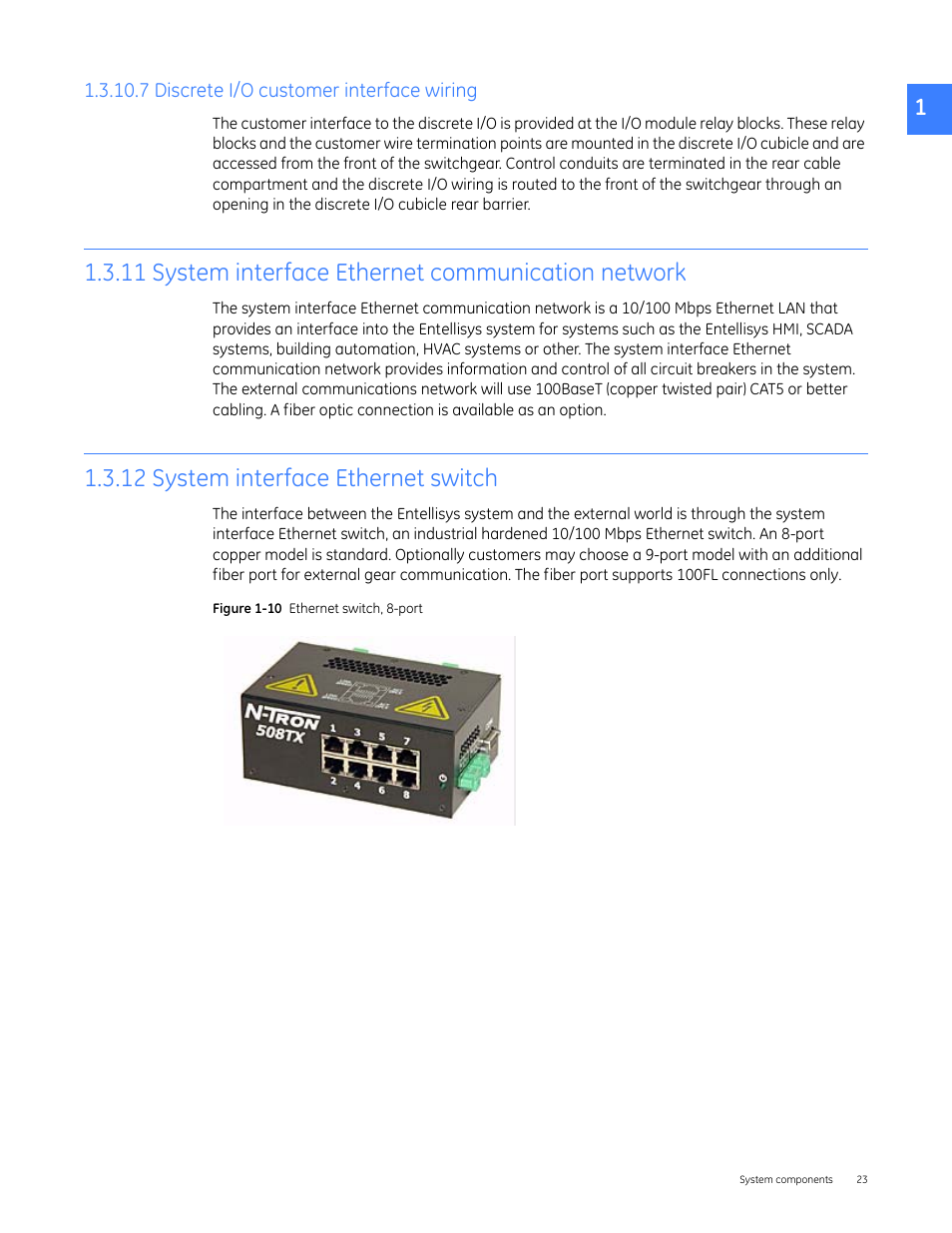 7 discrete i/o customer interface wiring, 11 system interface ethernet communication network, 12 system interface ethernet switch | GE Industrial Solutions Entellisys 4.0 System User Manual User Manual | Page 23 / 274