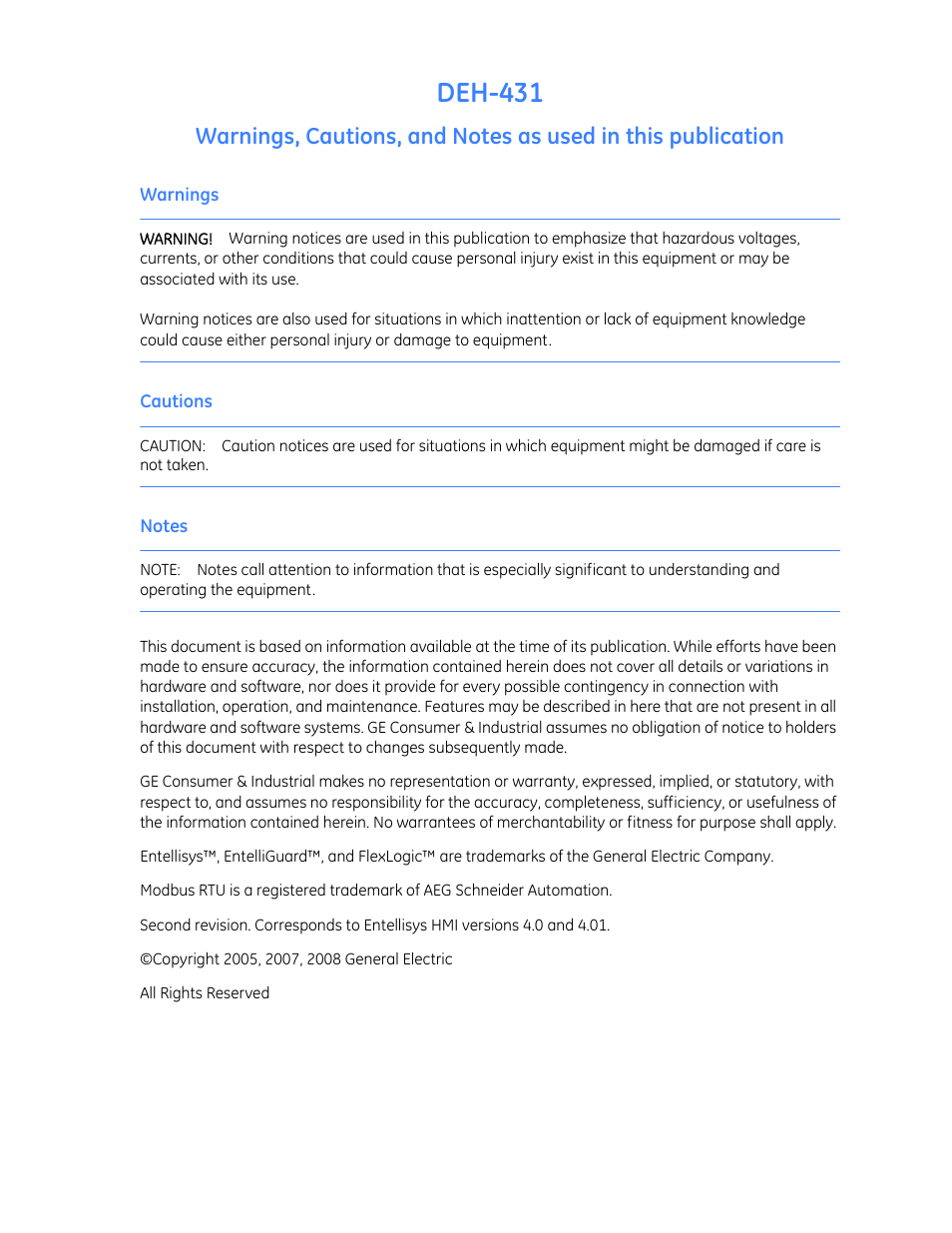 Deh-431 | GE Industrial Solutions Entellisys 4.0 System User Manual User Manual | Page 3 / 274