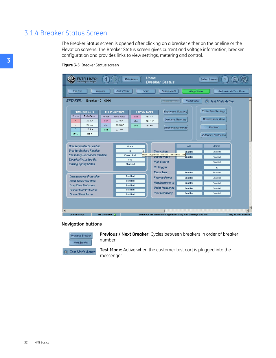 4 breaker status screen | GE Industrial Solutions Entellisys 4.0 System User Manual User Manual | Page 32 / 274