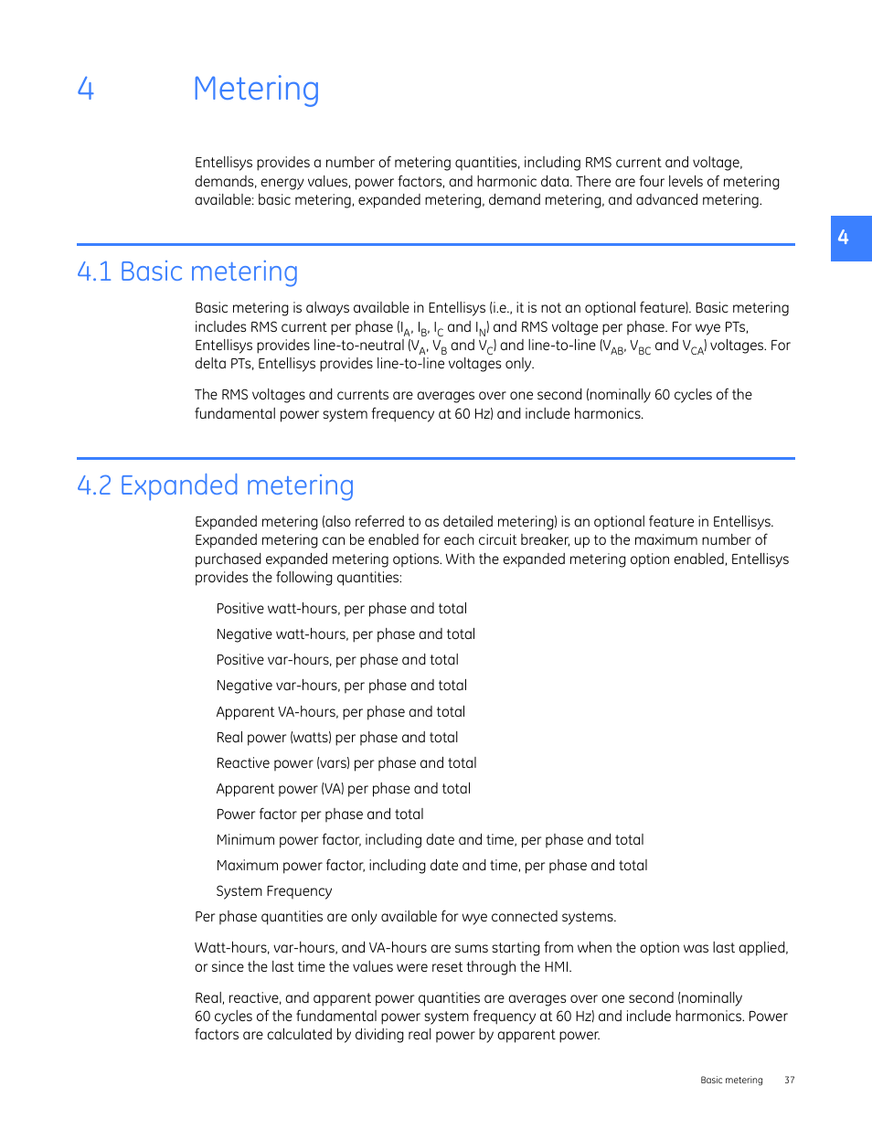 Metering, 1 basic metering, 2 expanded metering | 4metering | GE Industrial Solutions Entellisys 4.0 System User Manual User Manual | Page 37 / 274