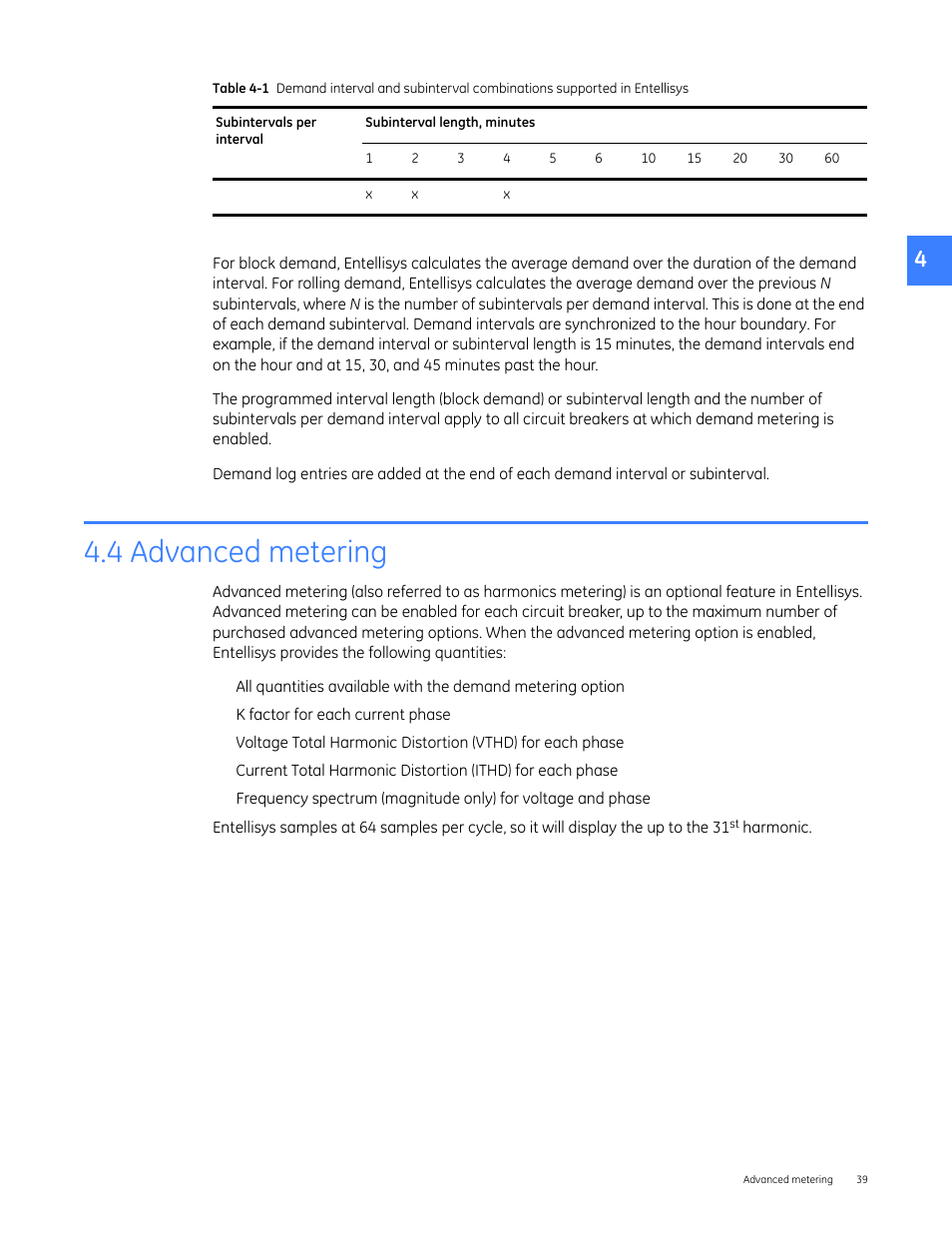 4 advanced metering | GE Industrial Solutions Entellisys 4.0 System User Manual User Manual | Page 39 / 274