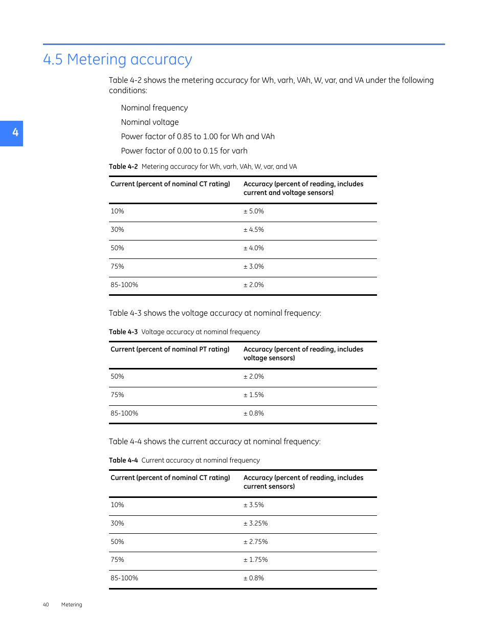 5 metering accuracy | GE Industrial Solutions Entellisys 4.0 System User Manual User Manual | Page 40 / 274