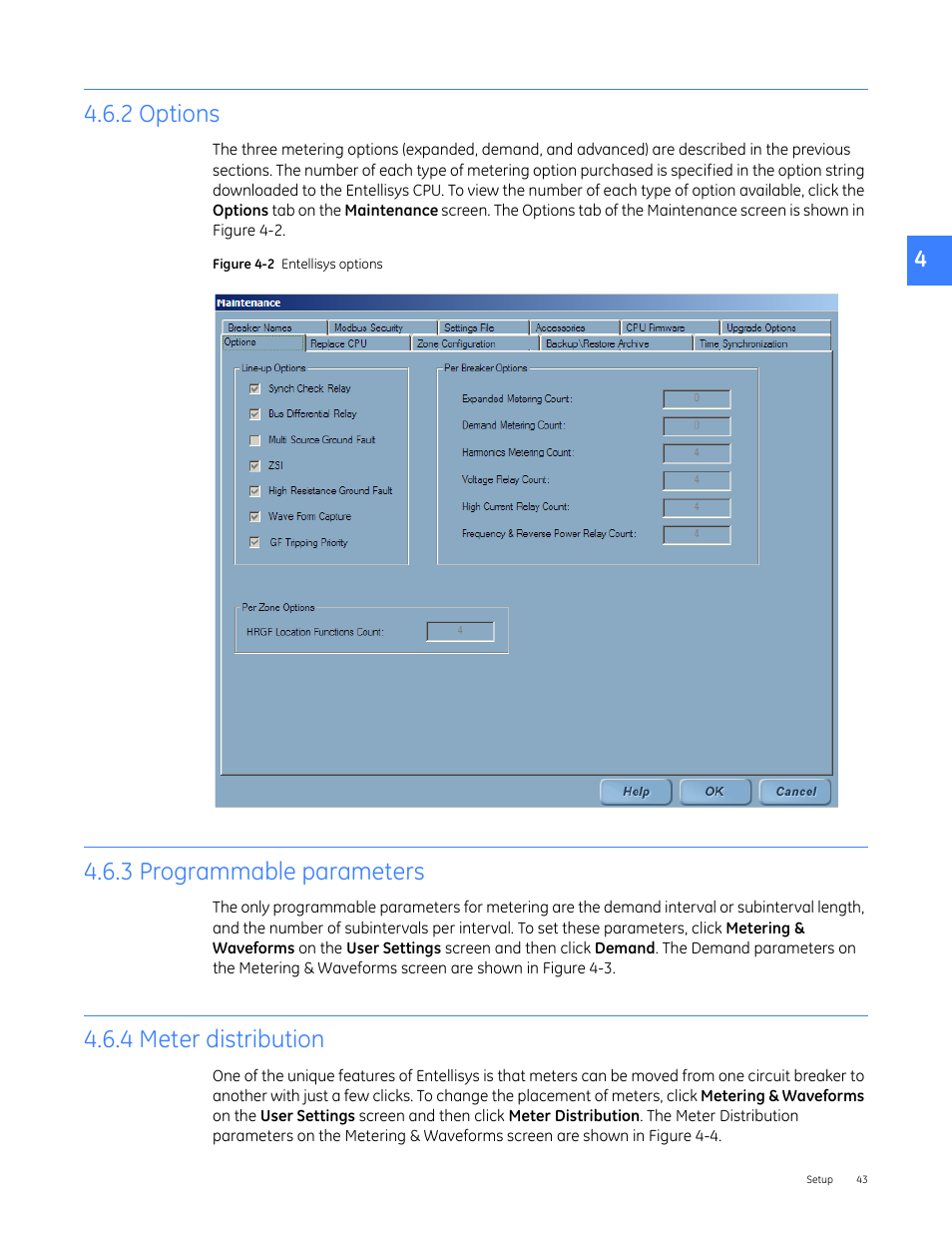 2 options, 3 programmable parameters, 4 meter distribution | GE Industrial Solutions Entellisys 4.0 System User Manual User Manual | Page 43 / 274