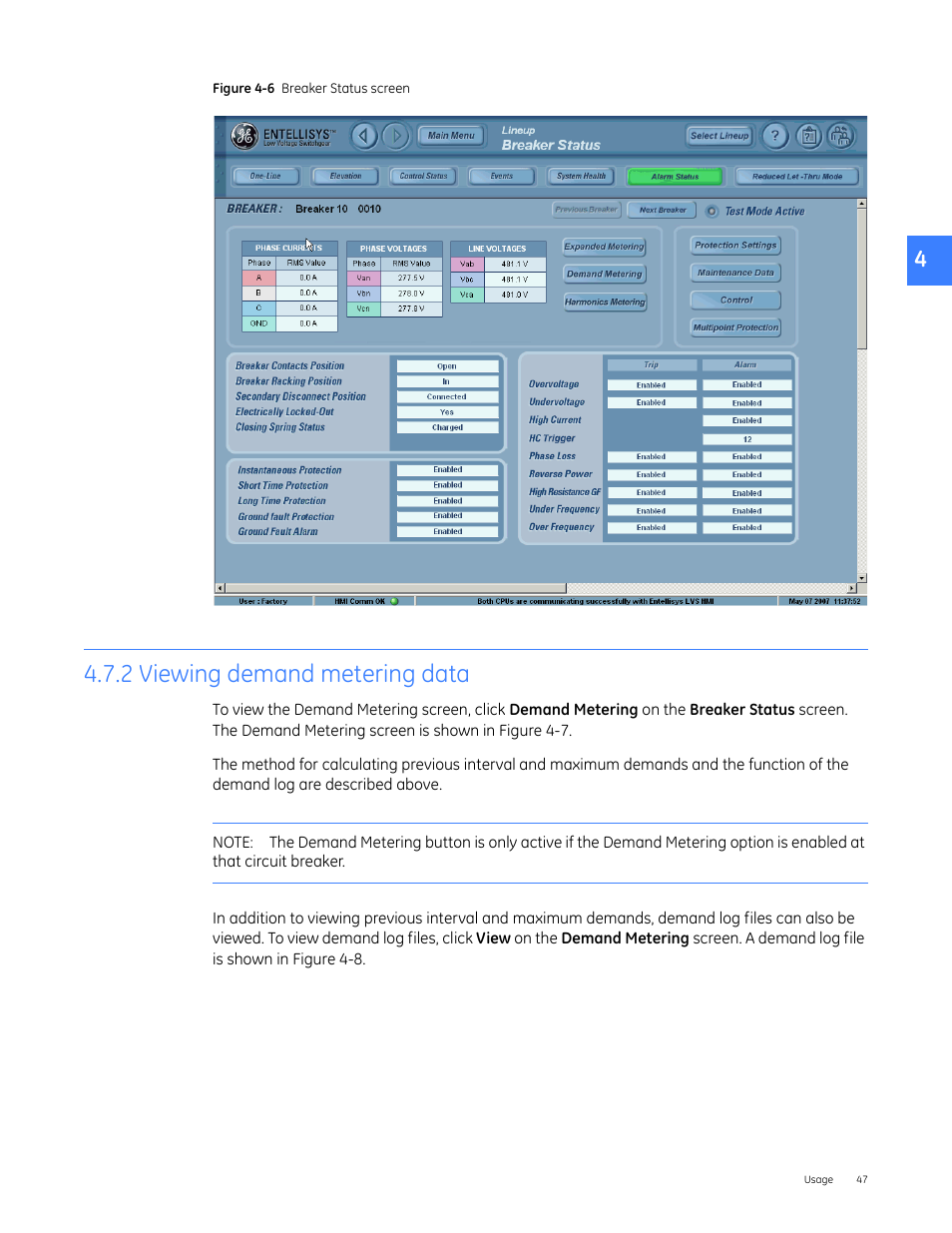 2 viewing demand metering data | GE Industrial Solutions Entellisys 4.0 System User Manual User Manual | Page 47 / 274