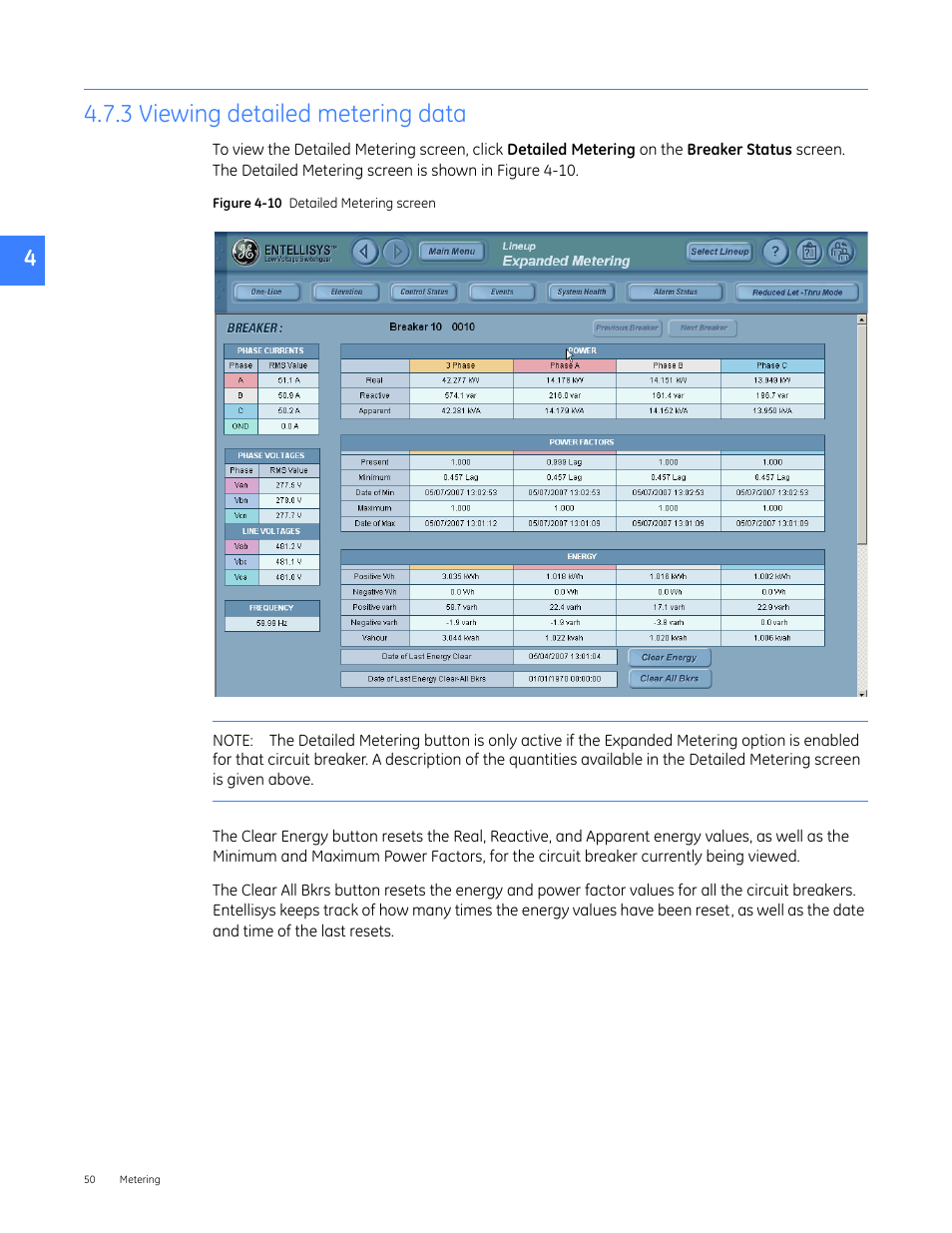 3 viewing detailed metering data | GE Industrial Solutions Entellisys 4.0 System User Manual User Manual | Page 50 / 274