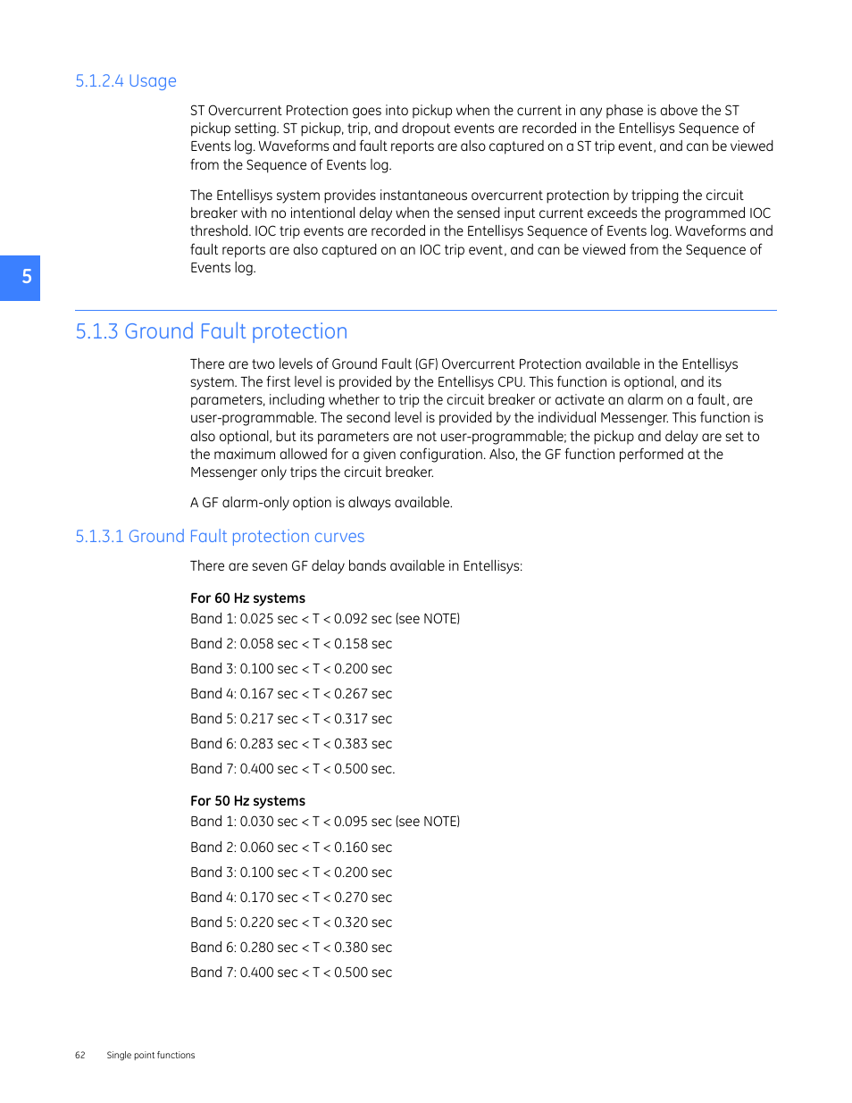 4 usage, 3 ground fault protection, 1 ground fault protection curves | GE Industrial Solutions Entellisys 4.0 System User Manual User Manual | Page 62 / 274