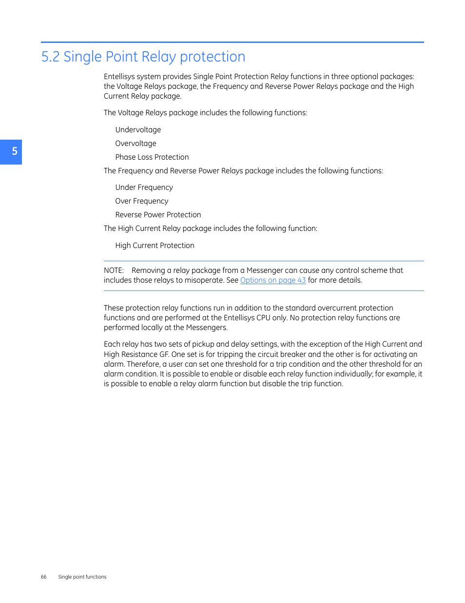 2 single point relay protection | GE Industrial Solutions Entellisys 4.0 System User Manual User Manual | Page 66 / 274