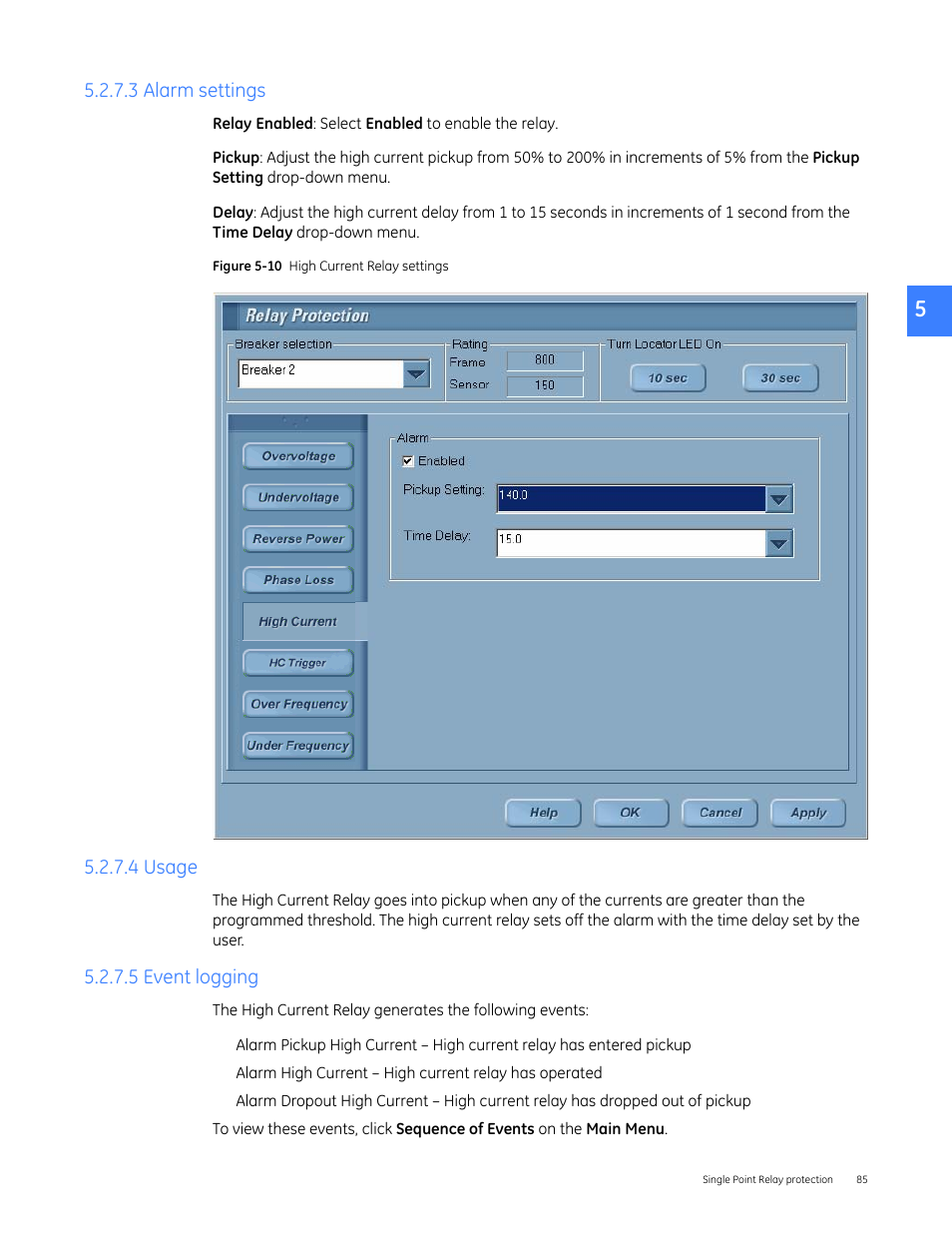 3 alarm settings, 4 usage, 5 event logging | GE Industrial Solutions Entellisys 4.0 System User Manual User Manual | Page 85 / 274