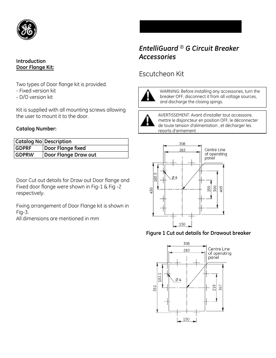 GE Industrial Solutions EntelliGuard G Escutcheon Kit User Manual | 2 pages