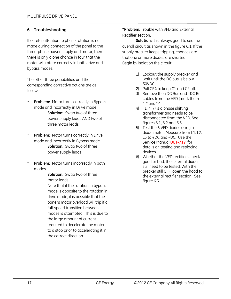 Troubleshooting | GE Industrial Solutions AF-650 GP MultiPulse Drive Panel User Manual | Page 17 / 37