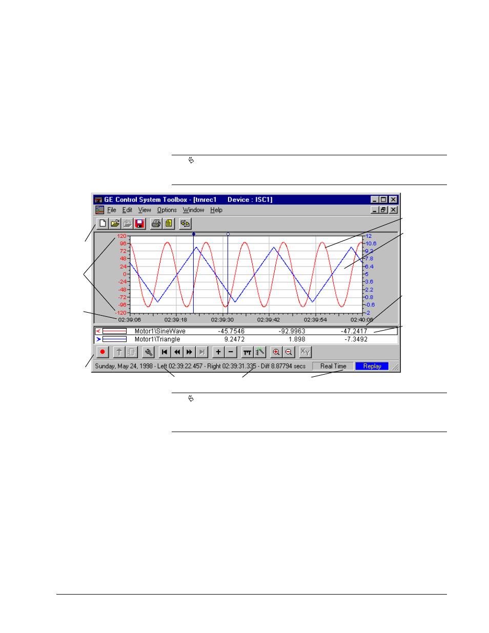 Trend recorder window | GE Industrial Solutions Control System Toolbox For Configuring the Trend Recorder User Manual | Page 12 / 48