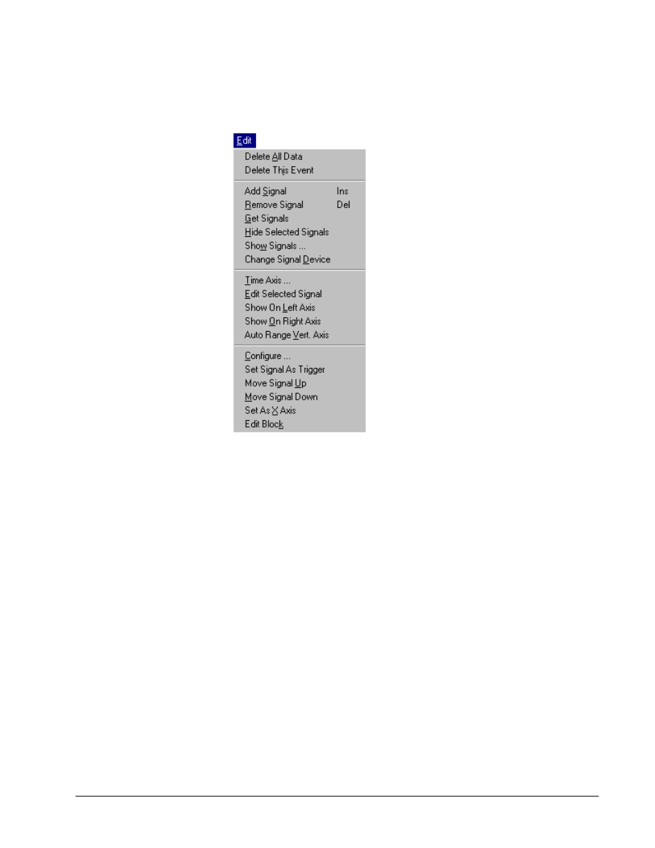 Edit menu | GE Industrial Solutions Control System Toolbox For Configuring the Trend Recorder User Manual | Page 14 / 48