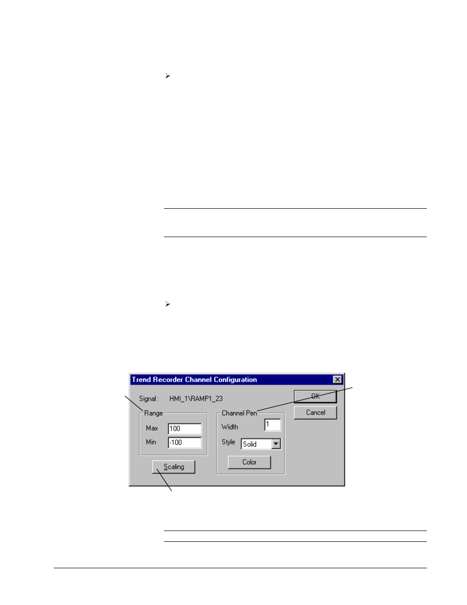 Adding signals using drag-and-drop, Editing properties, Channel configuration dialog box | GE Industrial Solutions Control System Toolbox For Configuring the Trend Recorder User Manual | Page 21 / 48