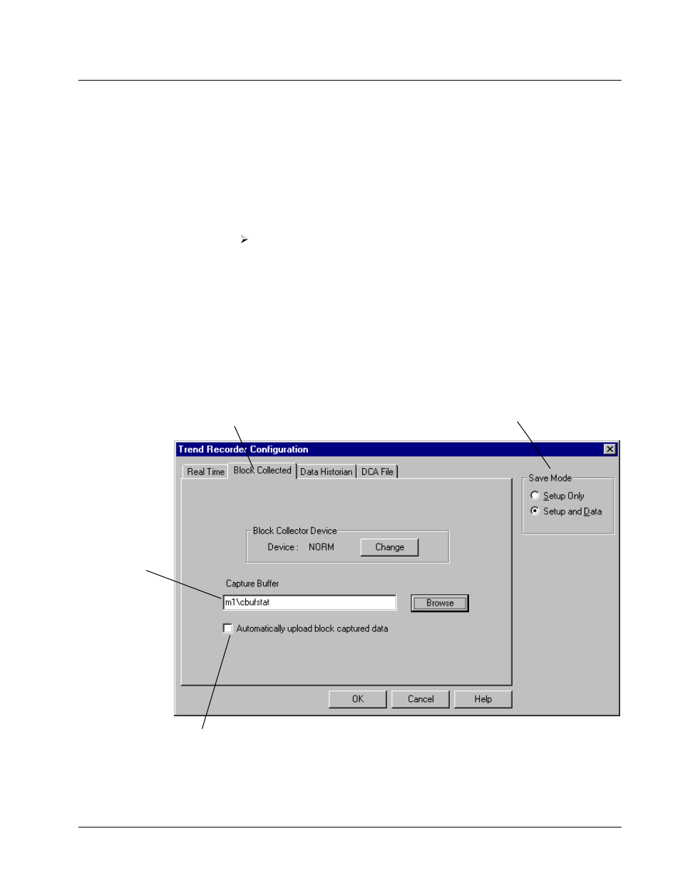 Block collected trends, Configuring the trend, Block collected trend configuration | GE Industrial Solutions Control System Toolbox For Configuring the Trend Recorder User Manual | Page 23 / 48