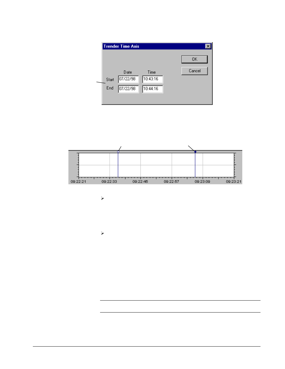 Using the replay cursors | GE Industrial Solutions Control System Toolbox For Configuring the Trend Recorder User Manual | Page 33 / 48