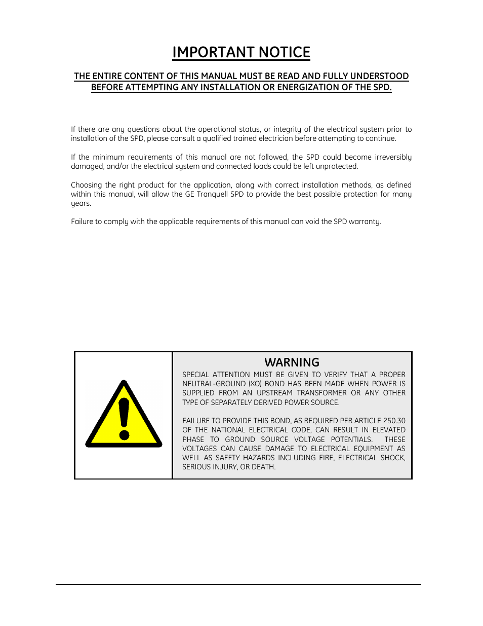 Important notice, Warning | GE Industrial Solutions Tranquell Series Low and Medium User Manual | Page 3 / 18