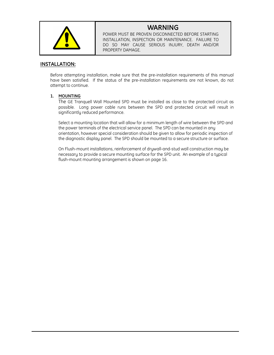Warning | GE Industrial Solutions Tranquell Series Low and Medium User Manual | Page 9 / 18