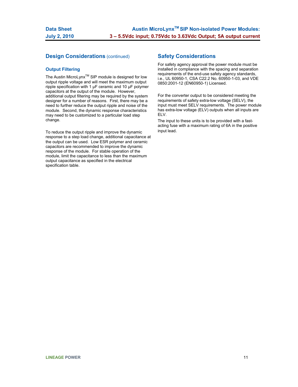 GE Industrial Solutions Austin Microlynx SIP User Manual | Page 11 / 19
