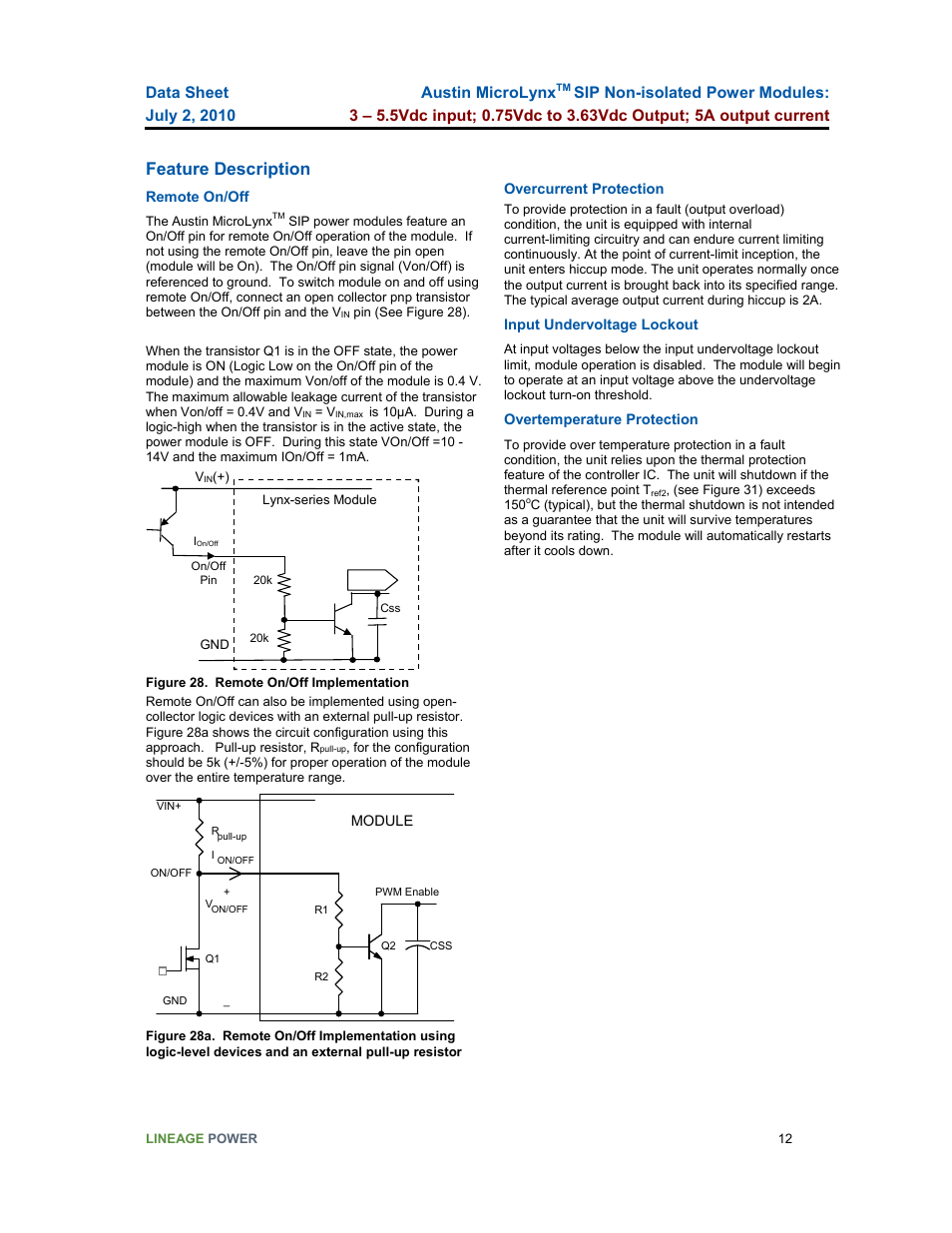 Feature description, Austin microlynx | GE Industrial Solutions Austin Microlynx SIP User Manual | Page 12 / 19