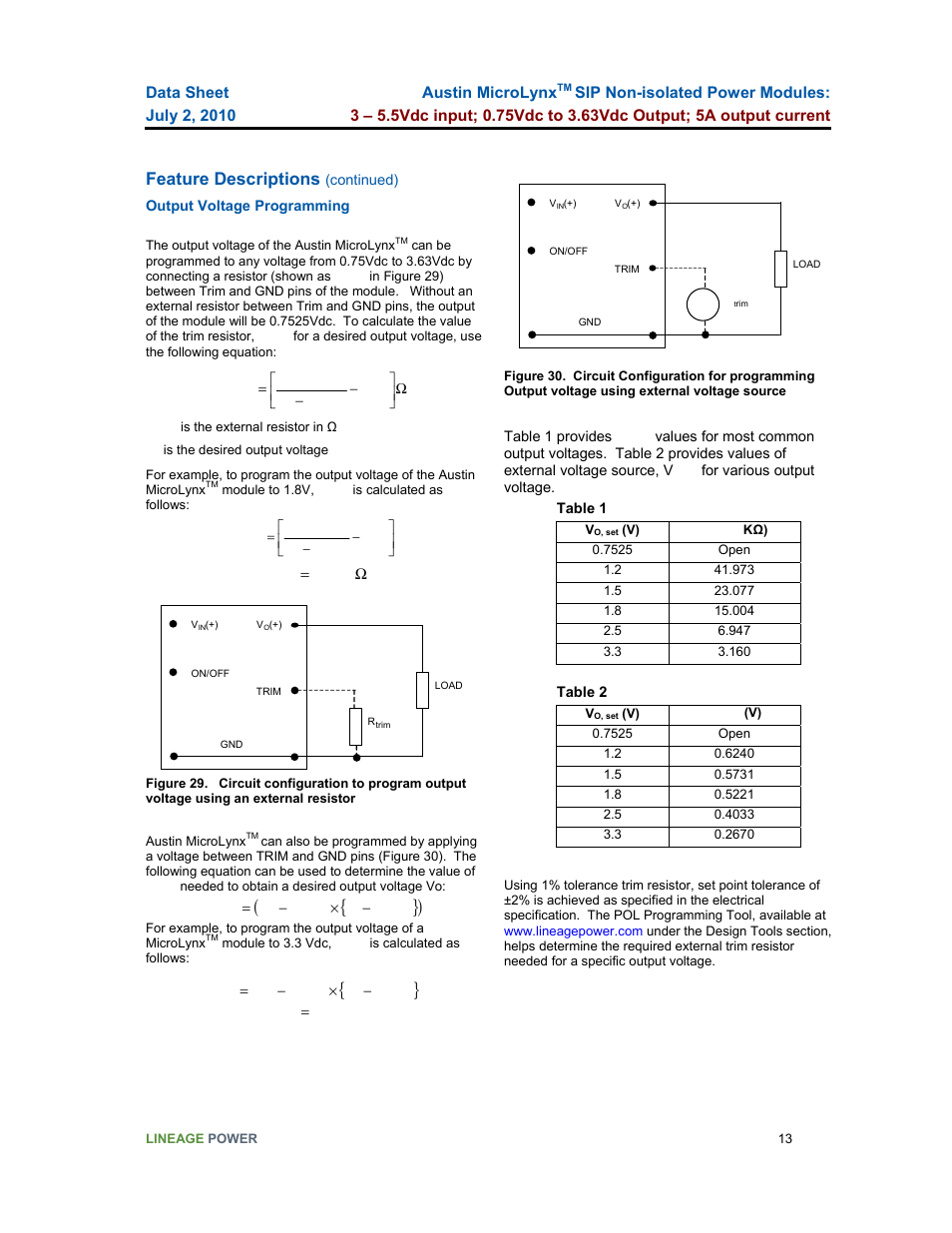 Feature descriptions | GE Industrial Solutions Austin Microlynx SIP User Manual | Page 13 / 19