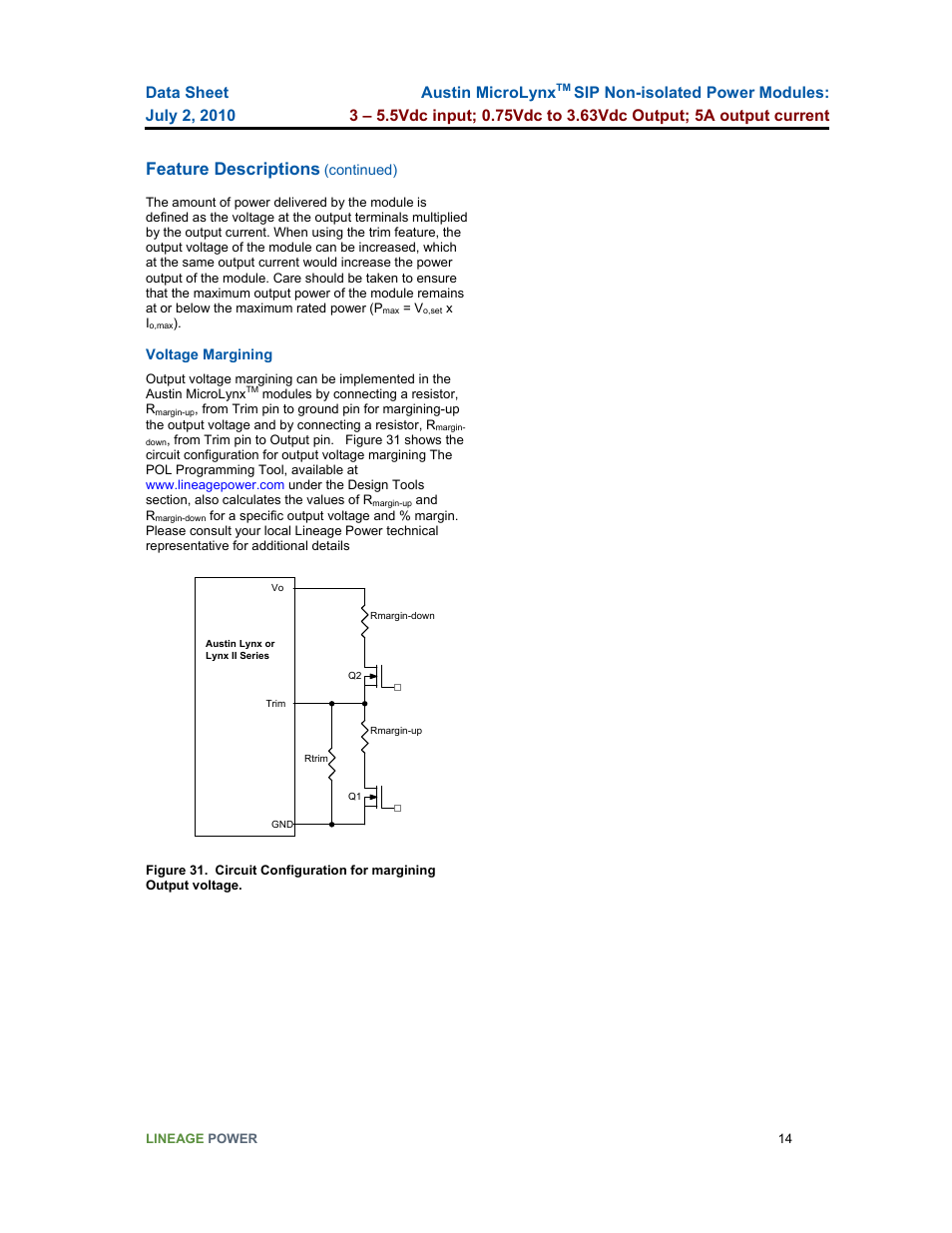 Feature descriptions, Austin microlynx | GE Industrial Solutions Austin Microlynx SIP User Manual | Page 14 / 19