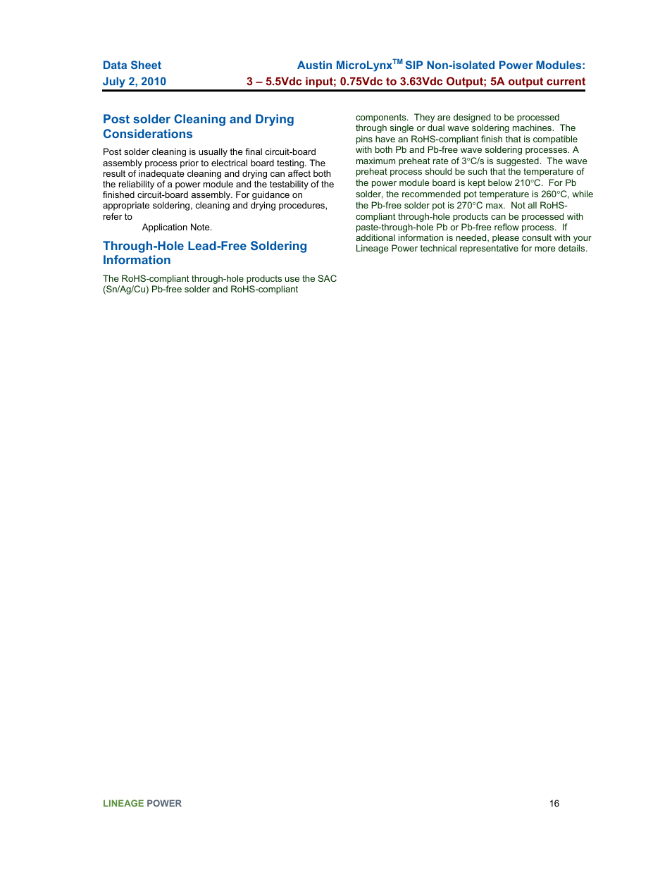 GE Industrial Solutions Austin Microlynx SIP User Manual | Page 16 / 19