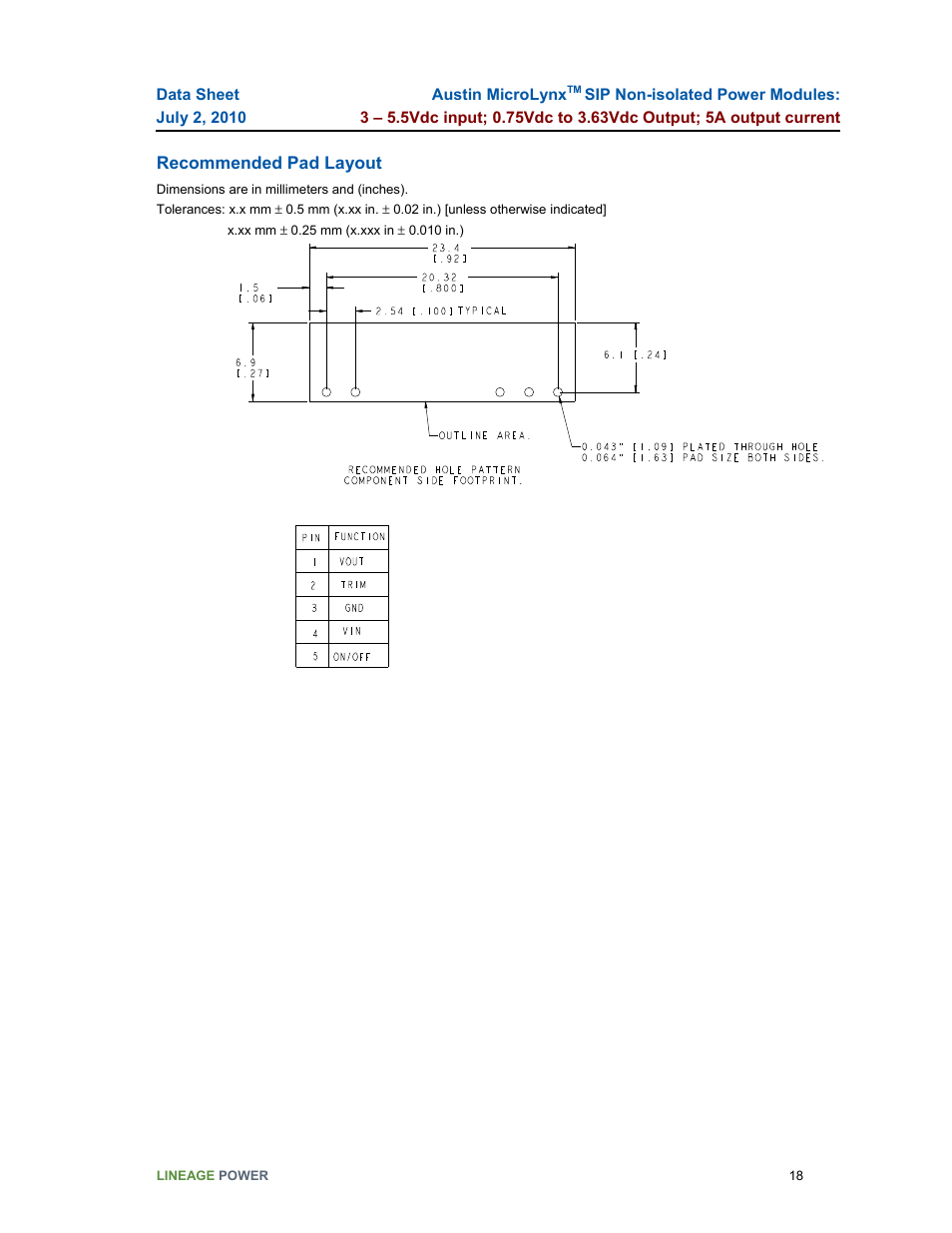 GE Industrial Solutions Austin Microlynx SIP User Manual | Page 18 / 19
