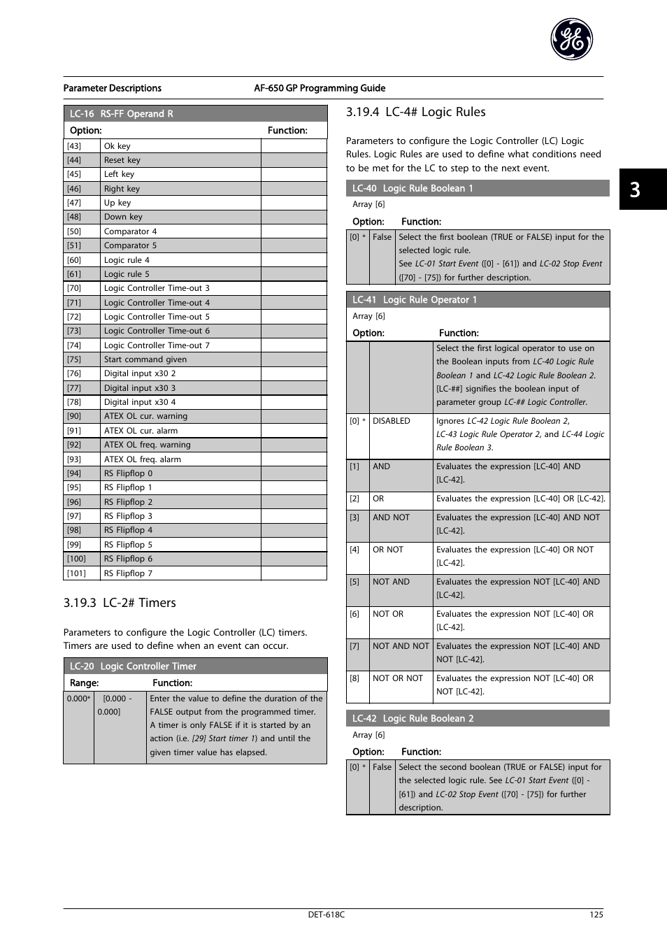 3 lc-2# timers, 4 lc-4# logic rules | GE Industrial Solutions AF-650 GP General Purpose Drive Programming Guide User Manual | Page 126 / 175